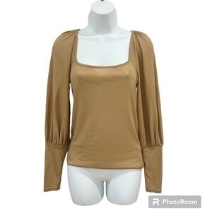 Free People Intimately Free tan balloon sleeve square neck top NWOT size small